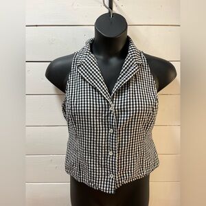 RIHOAS Black & White Gingham Sleeveless Button-Up Top – Size L
